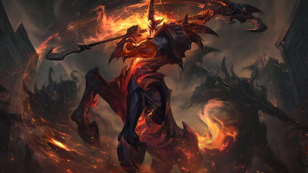 A breathtaking 4K wallpaper featuring the High Noon Hecarim skin from League of Legends. Hecarim, the spectral centaur, is depicted in his fearsome High Noon attire, with blazing flames and a wild-west theme.