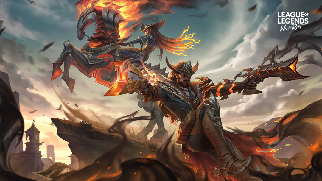 A captivating 4K wallpaper featuring the High Noon Senna and Lucian skins from League of Legends Wild Rift. Senna and Lucian, the deadly gunslingers, are depicted in their High Noon attire, ready for an epic showdown in the Wild West.