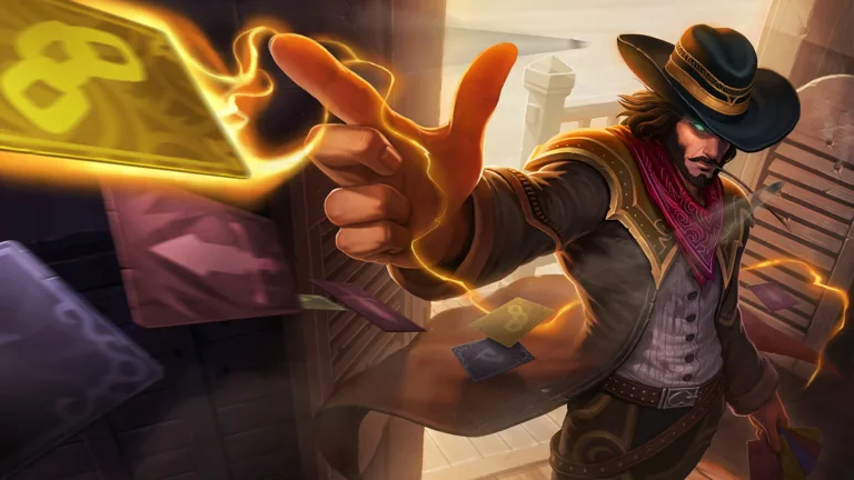 A mesmerizing 4K wallpaper showcasing the High Noon Twisted Fate skin from League of Legends. Twisted Fate, the card-slinging champion, is depicted in his western-themed skin, radiating the essence of the High Noon universe.