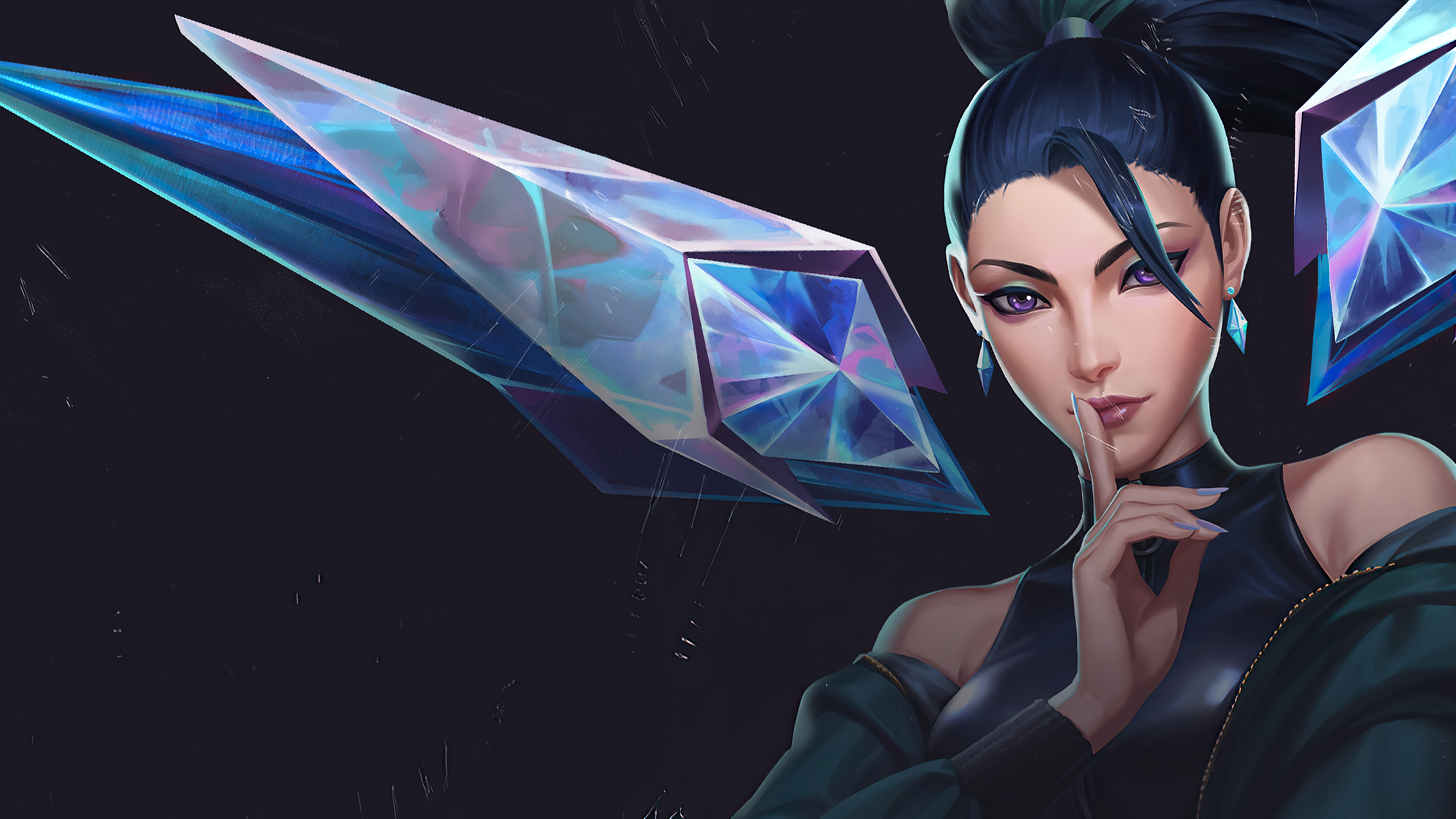 A visually stunning 4K wallpaper featuring the K/DA The Baddest Kai'Sa skin from League of Legends. Kai'Sa, the fierce void marksman, is portrayed in her dazzling K/DA outfit, ready to conquer the stage with her music.