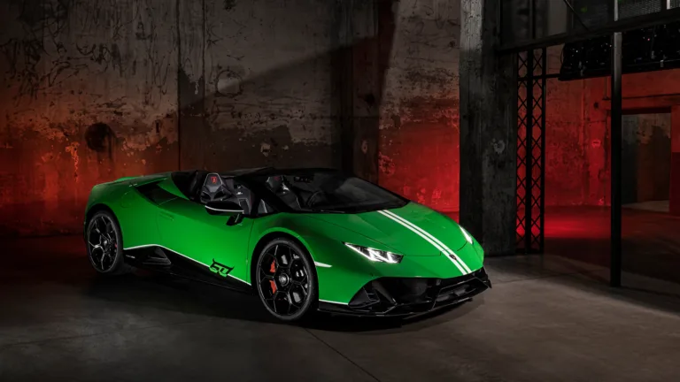 This Lamborghini Huracan EVO Spyder 4K wallpaper features a stunning green sports car, perfect for car enthusiasts and fans of luxury vehicles.