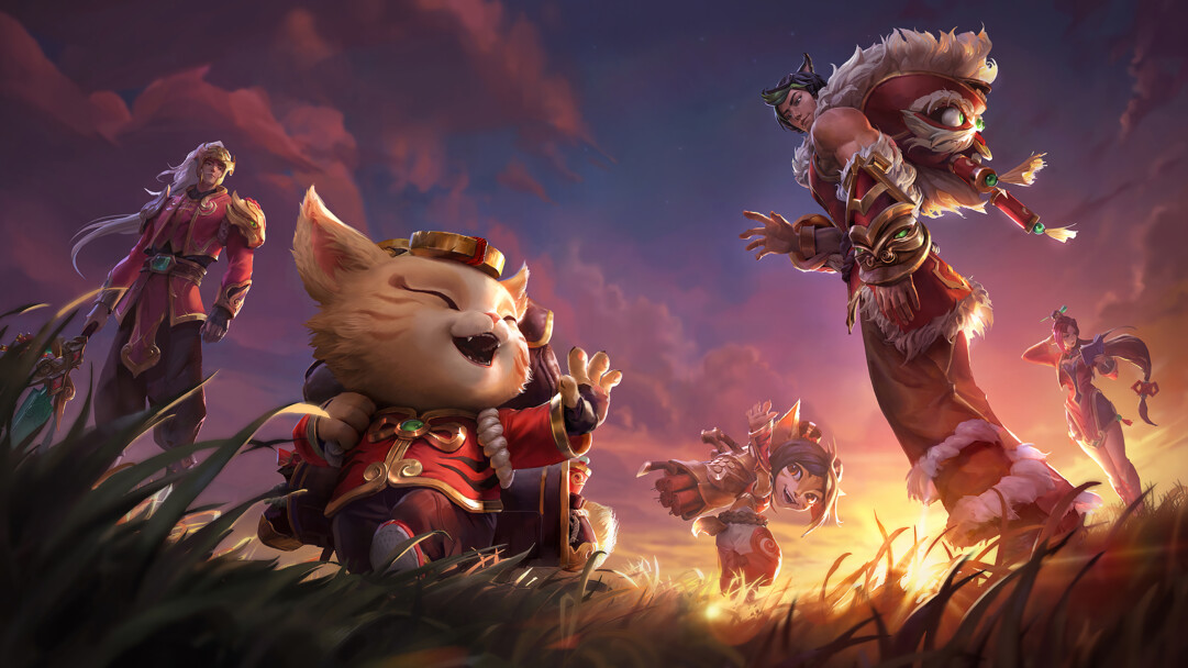 A festive 4K desktop wallpaper featuring the Lunar New Year 2022 Firecracker celebration in League of Legends Wild Rift.