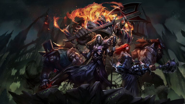 A captivating 4K wallpaper featuring the Pentakill Mordekaiser skin from League of Legends. Mordekaiser, the fearsome master of metal, is depicted in his new skin with epic splendor and musical energy.