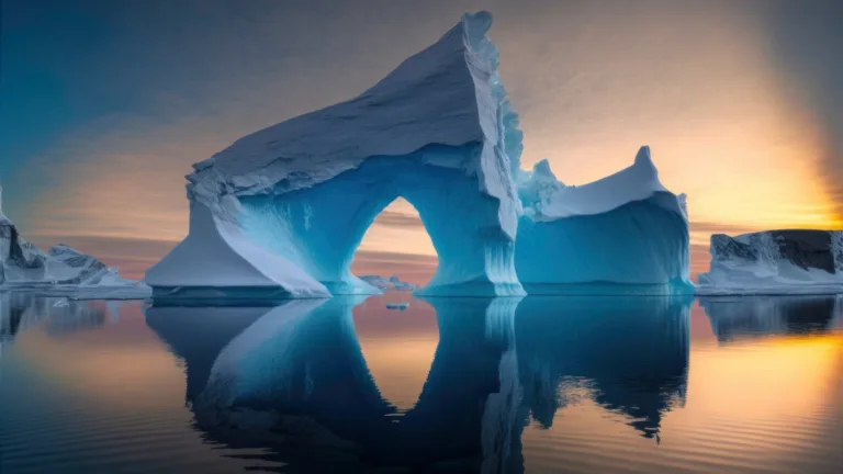 Enjoy the breathtaking beauty of a stunning iceberg in crystal clear 4K resolution. This scenic wallpaper captures the serene outdoor landscape of nature's wonder with the cool blue waters and icy surroundings.