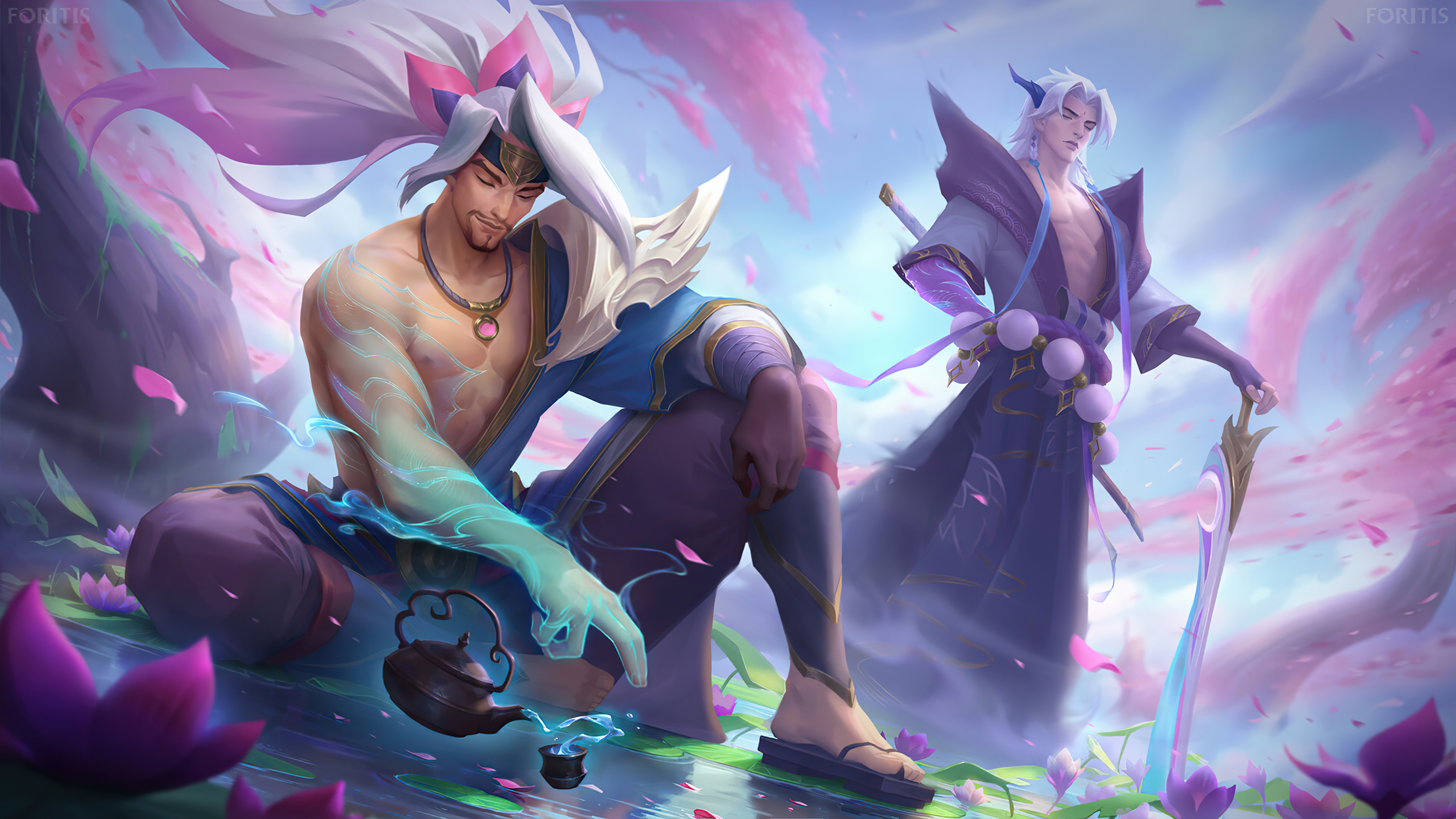 A stunning 4K desktop wallpaper featuring Spirit Blossom Yone and Yasuo skins from the popular game League of Legends.