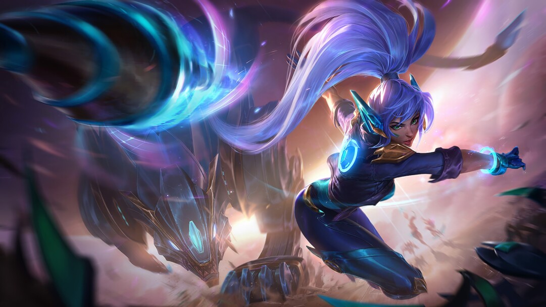 Enjoy this stunning 4K desktop wallpaper featuring the Super Galaxy Nidalee skin from League of Legends.