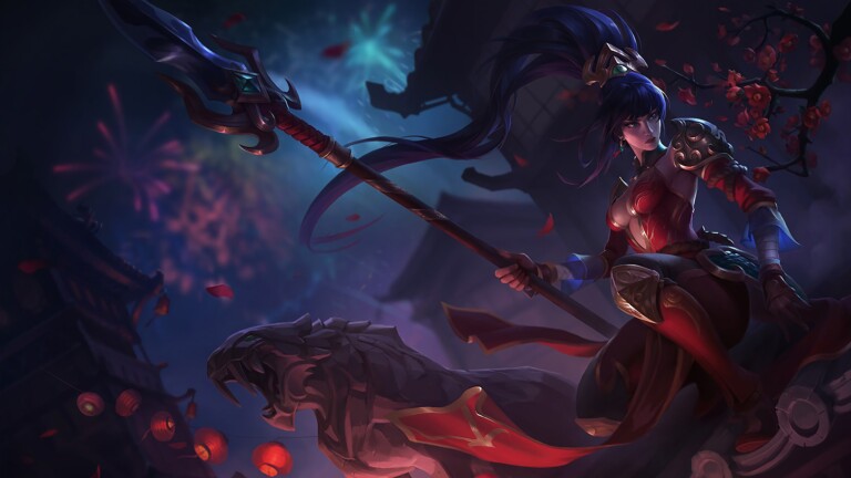 A stunning 4K desktop wallpaper featuring the Warring Kingdoms Nidalee skin from League of Legends.