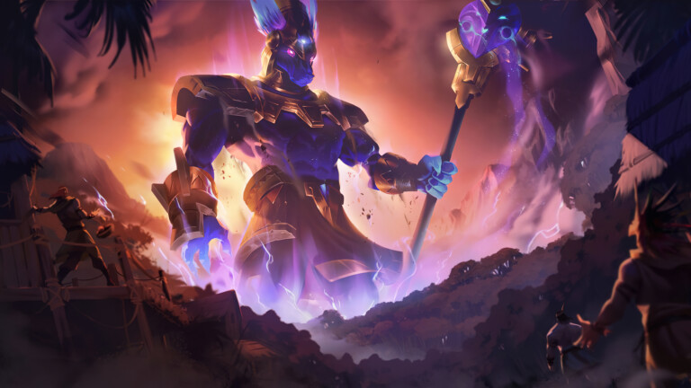 A stunning 4K desktop wallpaper featuring the Worldbreaker Nasus skin from Legends of Runeterra.