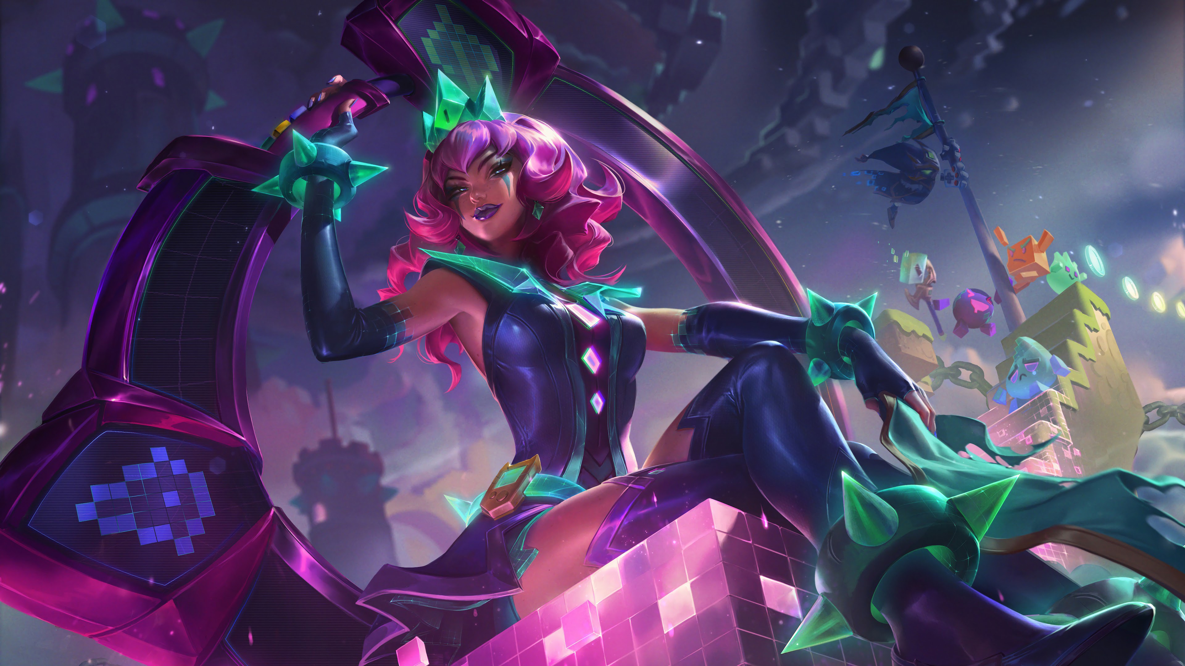 A captivating 4K wallpaper showcasing the Battle Boss Qiyana skin from League of Legends. Qiyana, the elemental assassin, is depicted in her mesmerizing Battle Boss attire, exuding power and dominance.