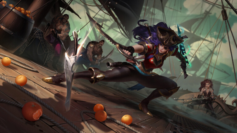 A captivating 4k wallpaper featuring Bilgewater Katarina Skin from the popular video game Runeterra.