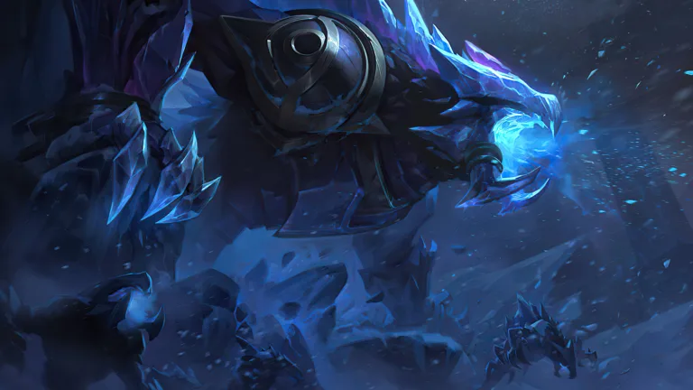 A captivating 4K wallpaper featuring the Blackfrost Rek'Sai skin from League of Legends. Rek'Sai, the Void Burrower, is depicted in her icy, Blackfrost form, exuding a menacing aura against a frozen backdrop.