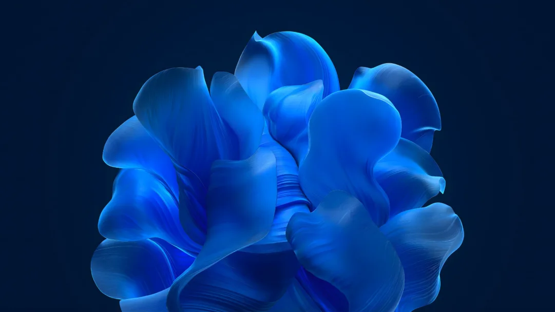 A stunning blue abstract bloom background in 4K resolution, perfect for Windows 11. This modern and vibrant desktop wallpaper showcases a digital design with captivating blue colors, adding a touch of style to your screen.