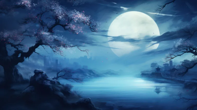 A mesmerizing 4K wallpaper showcasing a beautiful blue Japanese painting created using AI technology. This artwork blends traditional Japanese artistry with modern digital techniques, resulting in a captivating visual experience.
