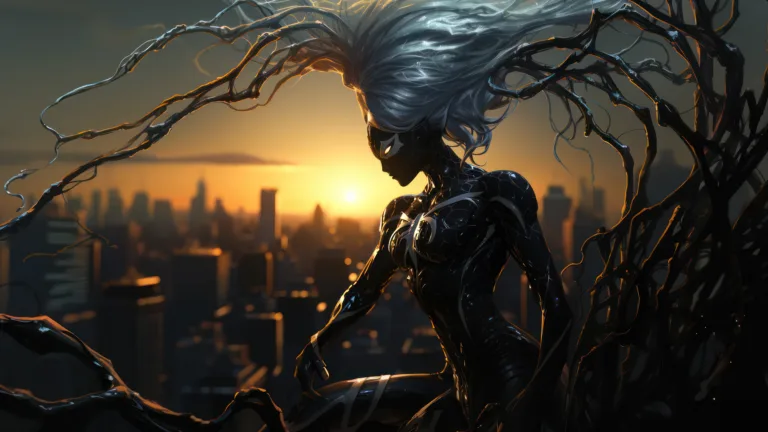 A captivating 4K wallpaper showcasing Elsa transformed into Spider-Venom, an intriguing fusion of the beloved Disney character and the Marvel superhero. This stunning wallpaper is AI-generated, blending fantasy and superhero themes into a visually striking creation.