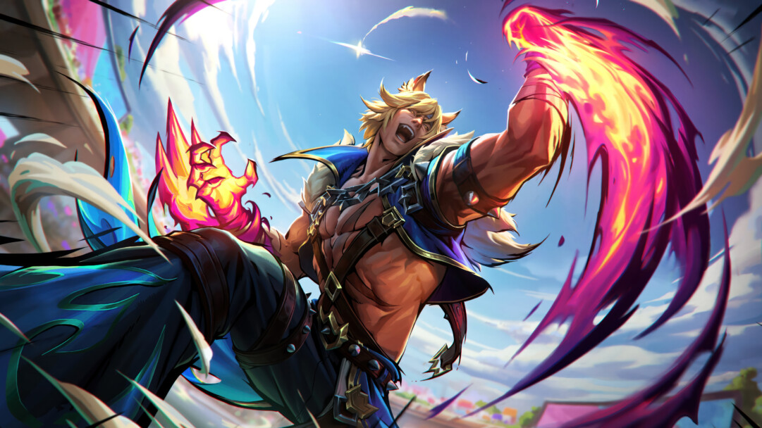 A captivating 4K wallpaper showcasing the Soul Fighter Sett skin from League of Legends. Sett, the fierce and determined champion, is depicted in an intense combat pose, radiating a powerful aura of strength and determination.