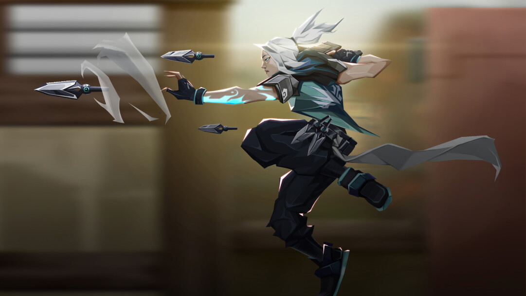 A striking 4K wallpaper featuring Agent Jett from Valorant, ready for action with her signature agility and deadly skills.