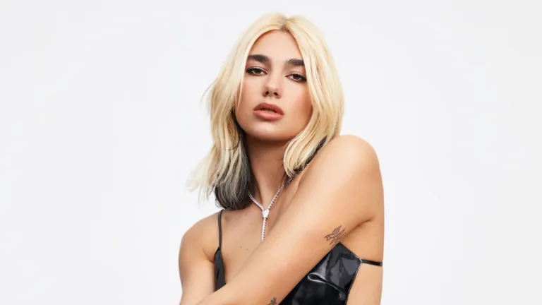 A high-quality 4K wallpaper highlighting Dua Lipa, a renowned singer and music artist, perfect for fans of her music and captivating celebrity allure.