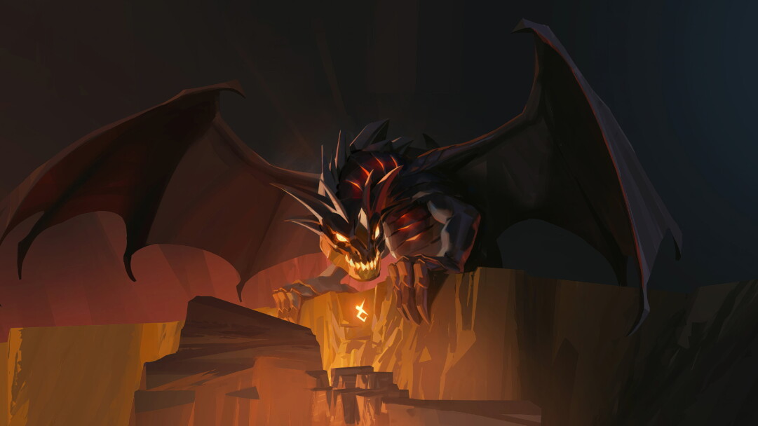 A striking 4K wallpaper showcasing the fierce and fiery Elderflame Dragon skin in Valorant, featuring intricate details and a menacing design.