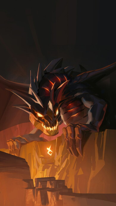A striking 4K wallpaper showcasing the fierce and fiery Elderflame Dragon skin in Valorant, featuring intricate details and a menacing design.