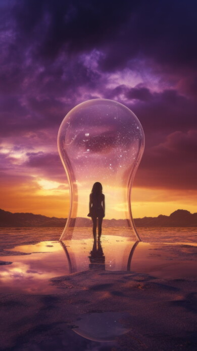 A mesmerizing 4K wallpaper created by AI, featuring a girl inside a bubble, adorned with fantasy art, and a dreamy, futuristic design, making it a captivating addition to your desktop background.
