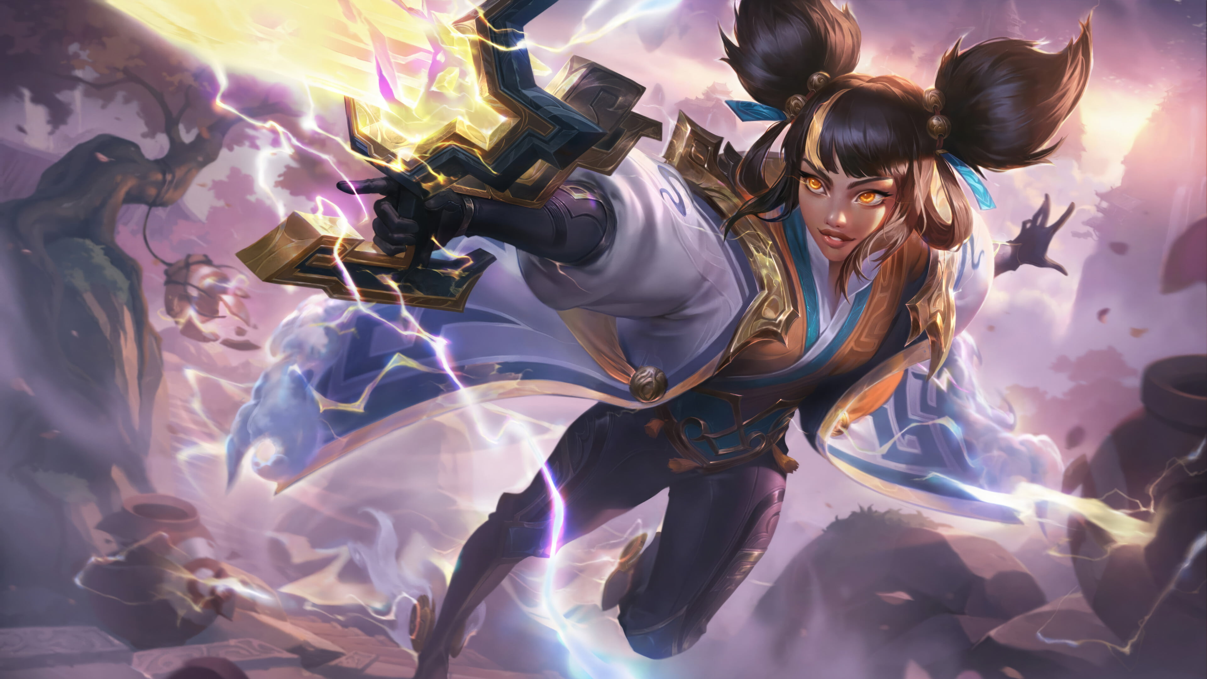 A captivating 4K wallpaper showcasing the exquisite Immortal Journey Zeri skin from League of Legends. Zeri, the graceful champion, radiates an otherworldly aura with her stunning attire and magical presence.