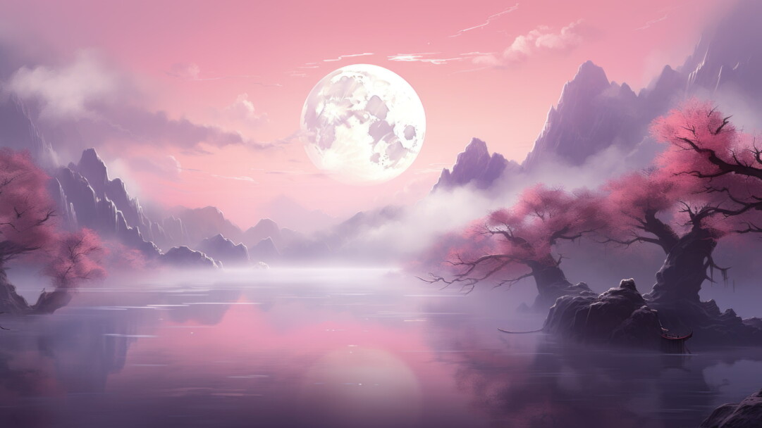 A breathtaking 4K wallpaper created by AI, featuring a picturesque Japanese cherry blossom scenery with delicate pink blossoms adorning serene sakura trees, capturing the beauty of spring and providing a tranquil background for your desktop.