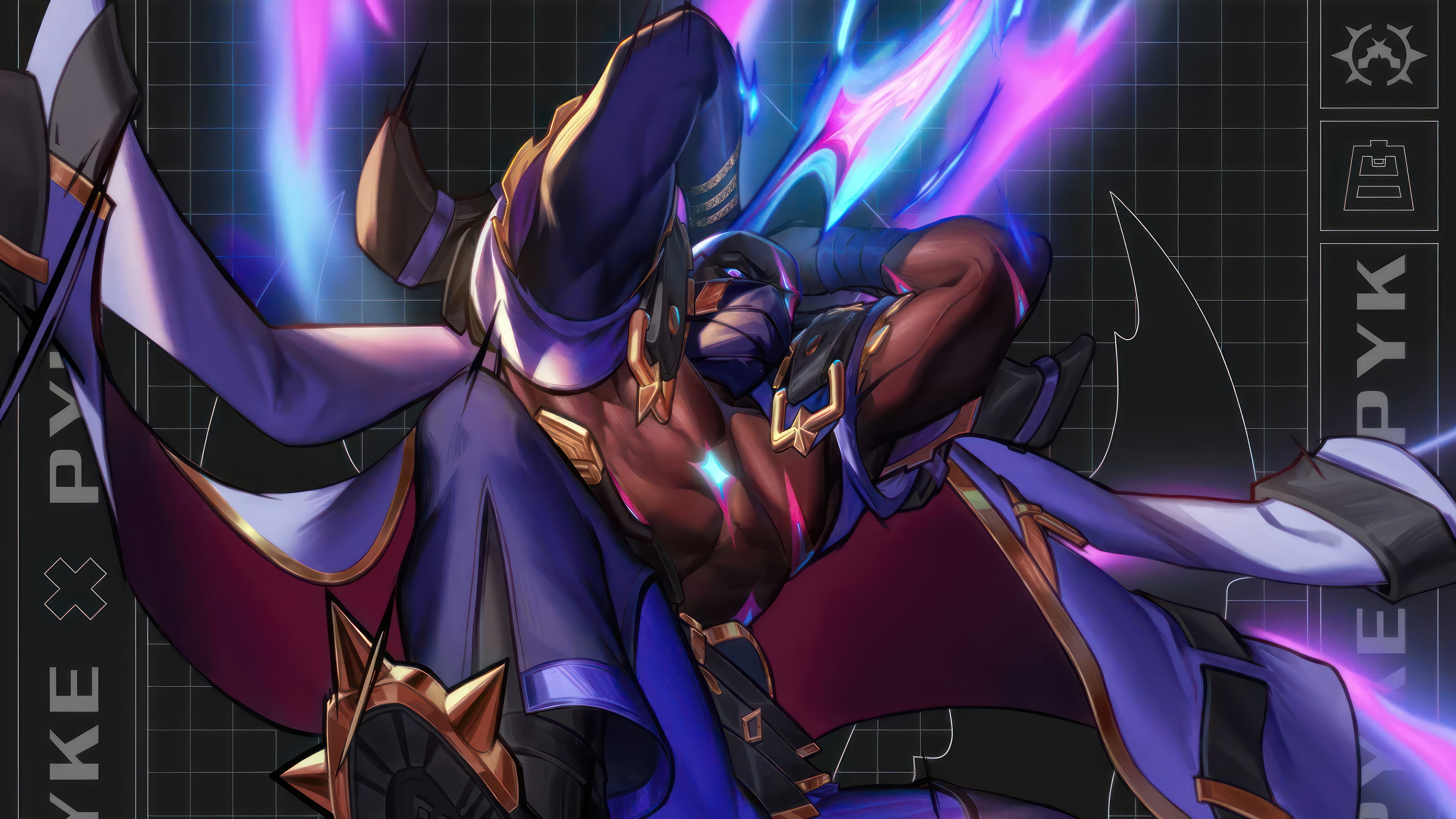Immerse yourself in the darkness with this 4K wallpaper showcasing the Soul Fighter Pyke skin from League of Legends. Pyke, the Bloodharbor Ripper, appears as a fearsome and deadly soul hunter.