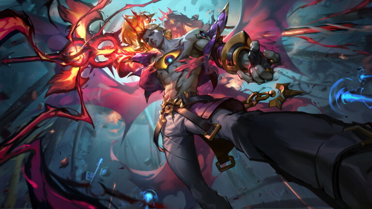 Immerse yourself in the epic world of League of Legends with this 4K wallpaper featuring the Soul Fighter Viego skin. Viego, the Ruined King, is showcased in his fierce and majestic form, ready to conquer the battlefield.