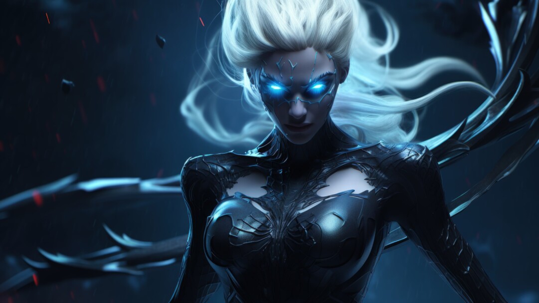 A captivating 4K wallpaper created by AI, depicting a unique crossover of Spider-Man and Elsa, combining the elements of Spider-Venom in a dark fantasy setting. This digital artwork showcases the superhero duo in an extraordinary and imaginative way, perfect for fans of both Marvel and Disney characters.