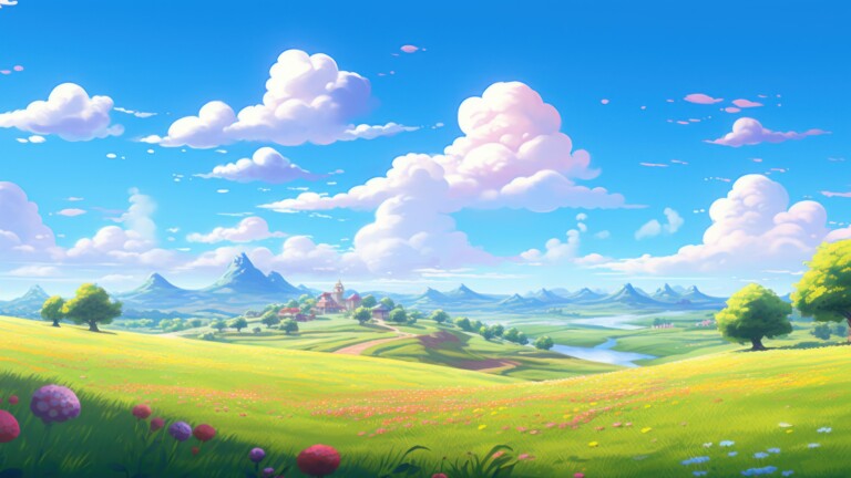 A breathtaking 4K wallpaper generated by AI, depicting a sunny field scenery with vibrant colors, capturing the beauty of a summer landscape and offering a serene and picturesque view, perfect for enhancing your desktop background.