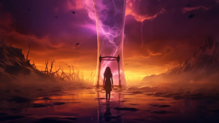 An intriguing 4K wallpaper created by AI, depicting a woman courageously walking into a tempestuous scene, characterized by stormy weather and an atmospheric setting, a captivating piece of digital art perfect for your desktop background.
