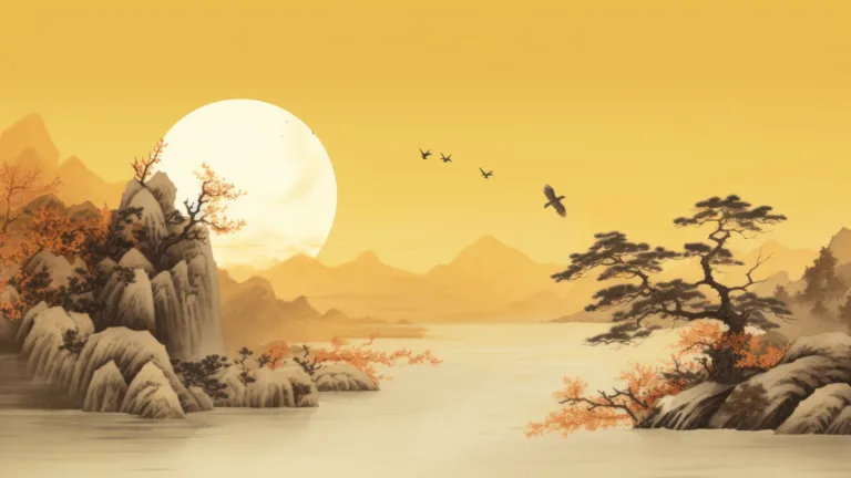 A captivating 4K wallpaper created by AI, featuring a beautiful yellow Japanese painting, inspired by traditional Asian art with vibrant colors, perfect for adding cultural flair to your desktop background.