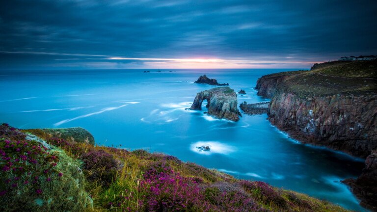 Immerse yourself in the tranquil beauty of the Celtic Sea with this mesmerizing 4K wallpaper. Capture the essence of the European coastline and the vastness of the Atlantic Ocean in stunning detail. Perfect for those who appreciate serene seascapes and maritime landscapes as a desktop background.