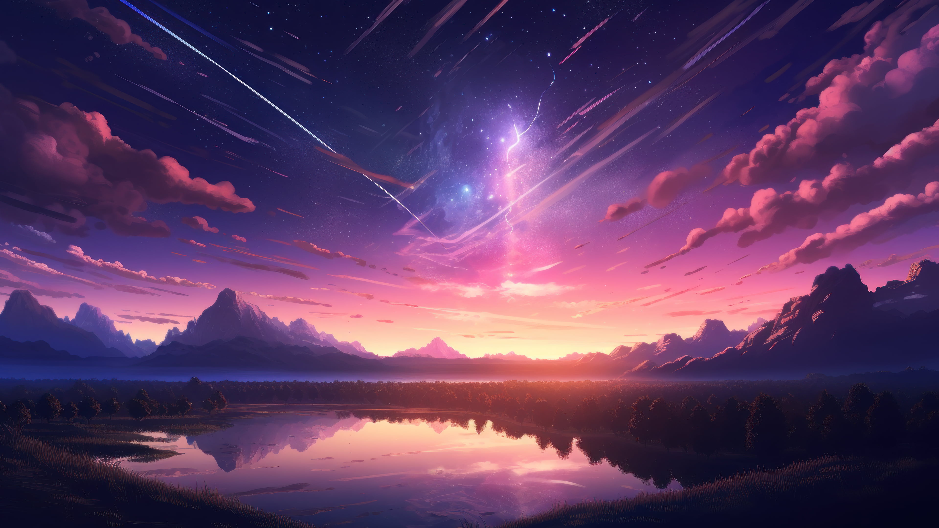 Comet Stars Sunset Anime AI Generated 4K Wallpaper - Pixground ...