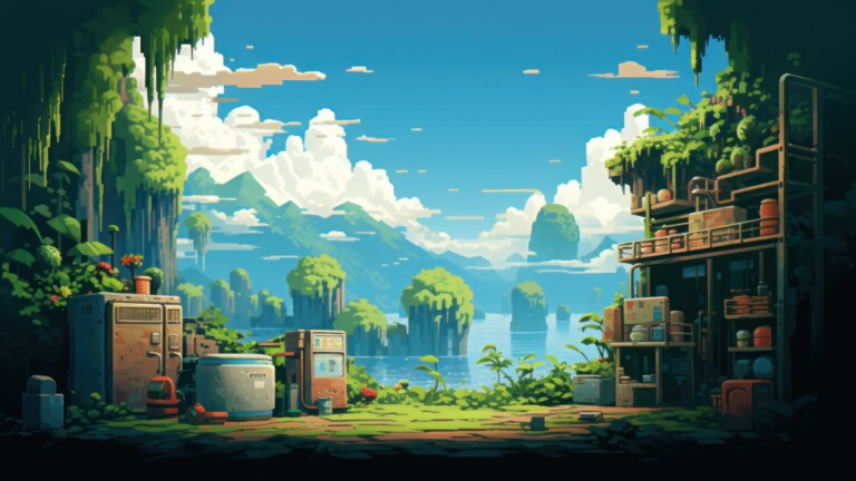 Immerse yourself in the nostalgic charm of AI-generated nature pixel art in mesmerizing 4K resolution. This unique wallpaper captures the beauty of a natural landscape with a retro-style twist, evoking nostalgia and sparking imaginative wonder through pixelated artistry. Perfect for those who appreciate the allure of pixelated nature as a captivating and scenic desktop background.