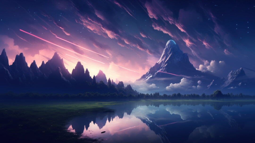 Embark on a cosmic journey with this AI-generated 4K wallpaper, showcasing a captivating night sky, anime-inspired elements, a dazzling comet, and a myriad of stars. This unique digital artwork seamlessly blends celestial beauty with anime aesthetics, creating a surreal and imaginative masterpiece perfect for those seeking a captivating and creative desktop background.