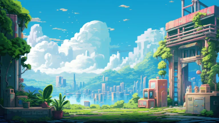 Transport yourself to a sunny day in a retro-style pixel art world with this delightful 4K wallpaper, generated by AI. The cheerful and imaginative landscape is brought to life through pixelated artistry, evoking nostalgia and a sense of happiness. Ideal for those who appreciate the charm of pixelated sunshine as a captivating and cheerful desktop background.