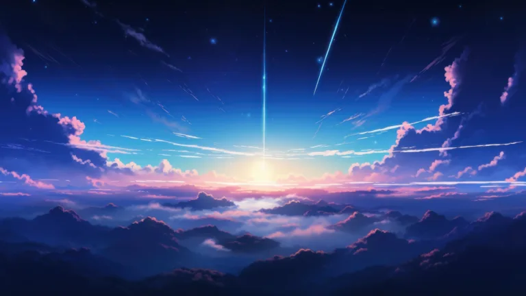 Embark on a journey above the clouds with this captivating AI-generated 4K wallpaper, featuring an enchanting anime scenery. This unique digital artwork blends fantasy and creativity, making it an ideal choice for those seeking a captivating and imaginative desktop background that transports you to a magical world above the clouds.