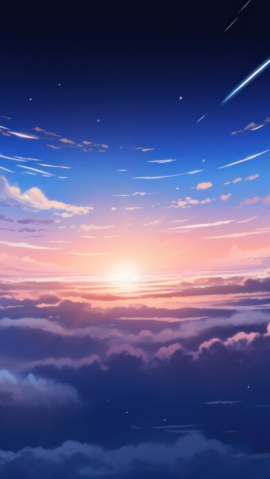 Immerse yourself in the breathtaking beauty of an anime-inspired sunset sky with this captivating AI-generated 4K wallpaper. This unique digital artwork combines fantasy and creativity, making it an ideal choice for those seeking a captivating and imaginative desktop background that captures the magic of a vibrant sunset in the anime world.
