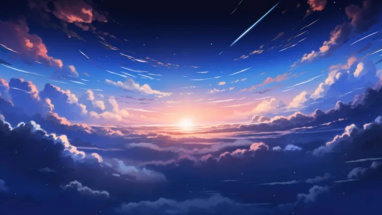 Immerse yourself in the breathtaking beauty of an anime-inspired sunset sky with this captivating AI-generated 4K wallpaper. This unique digital artwork combines fantasy and creativity, making it an ideal choice for those seeking a captivating and imaginative desktop background that captures the magic of a vibrant sunset in the anime world.