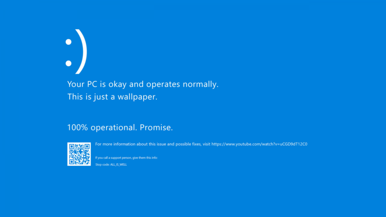 Embrace the quirky side of technology with this humorous Blue Screen of Death (BSoD) 4K wallpaper. Featuring a playful take on the infamous computer error screen, this digital art piece is perfect for tech enthusiasts with a sense of humor, and those seeking a desktop background that adds a touch of fun to their workspace.