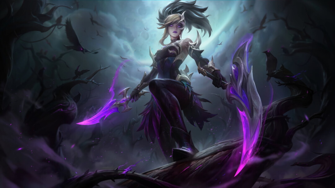 A stunning 4K wallpaper featuring Coven Akali, a fearsome champion from the popular online battle arena game, League of Legends. This high-quality gaming wallpaper showcases Akali in her dark sorcery attire, surrounded by a mystical theme, ready for action on Summoner's Rift.