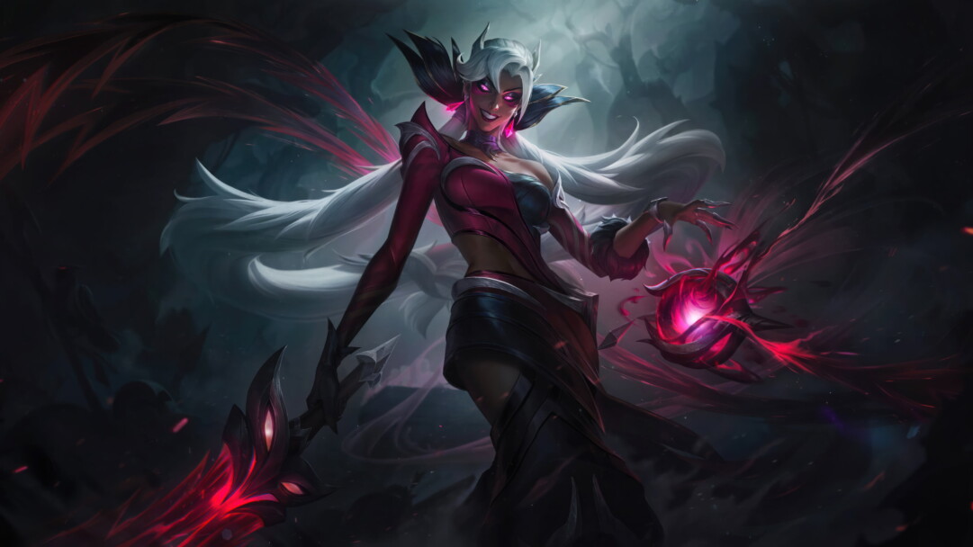 A spellbinding 4K wallpaper showcasing the mystical Coven Nilah skin, featuring Nilah, the enigmatic mage, bathed in an otherworldly radiance within the immersive realm of League of Legends.