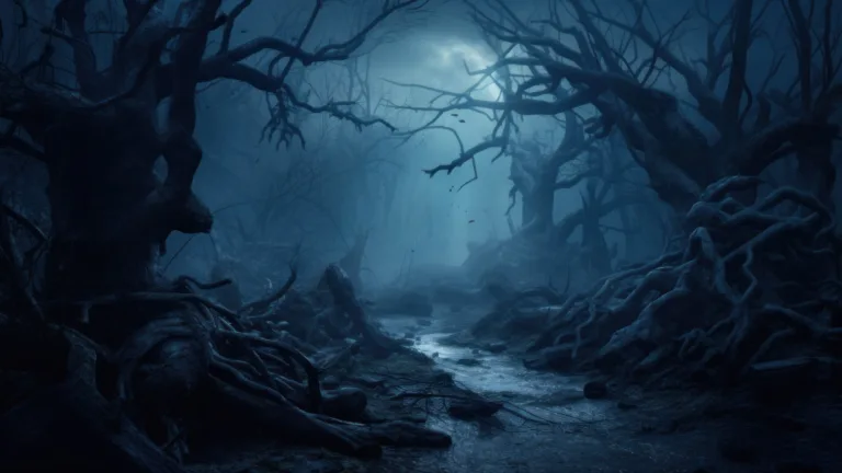 Immerse yourself in the eerie ambiance of Halloween with this mesmerizing 4K wallpaper. Featuring a dark and foggy forest created by AI, this image is an excellent addition to your high-resolution desktop background during the spooky holiday season.