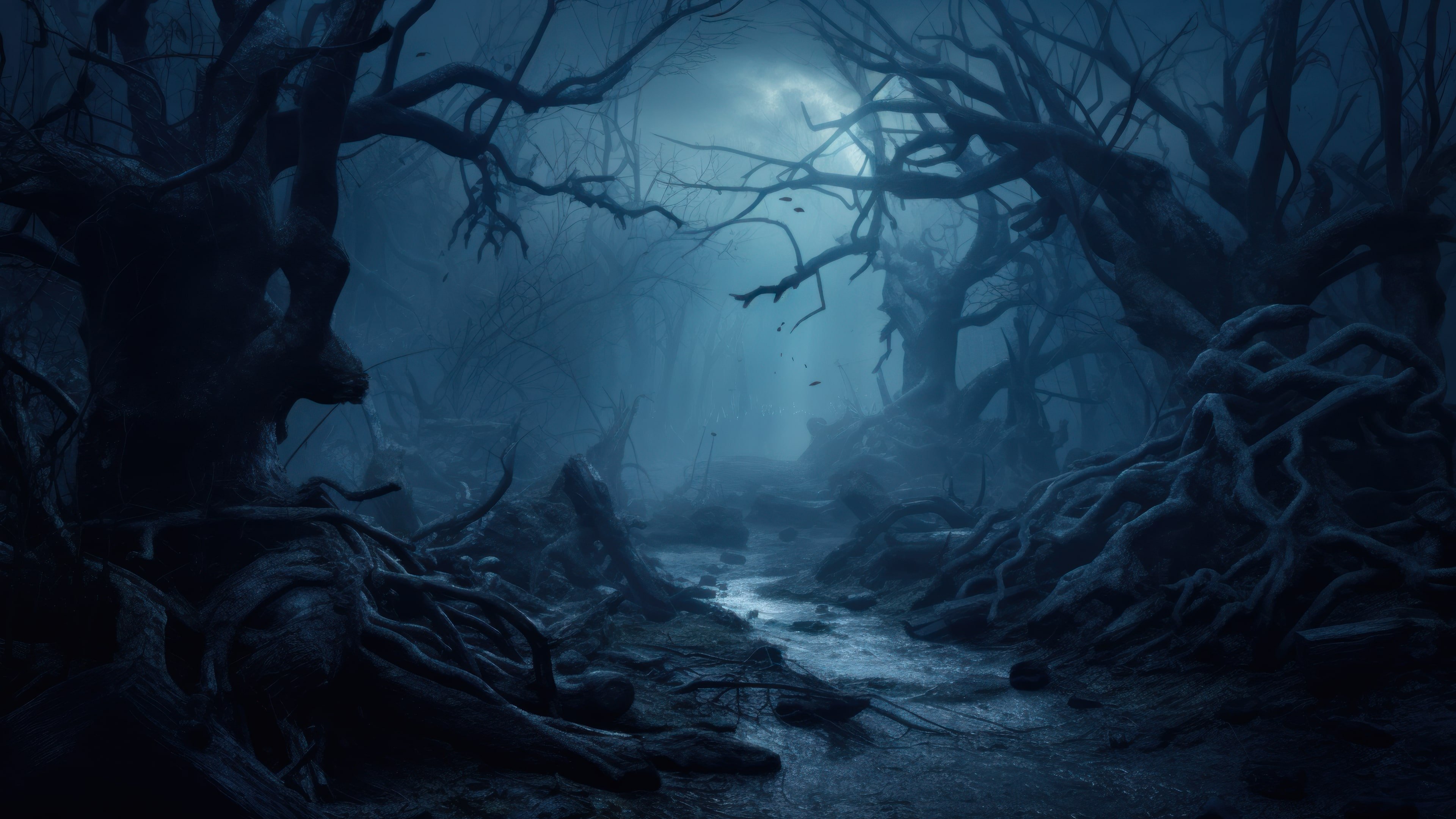 Dark Foggy Halloween Forest AI Generated 4K Wallpaper - Pixground