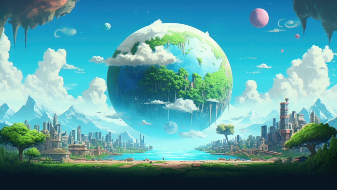 Embark on a cosmic journey with this AI-generated 4K wallpaper featuring a mesmerizing floating planet in pixel art style. This unique digital artwork blends the surreal and imaginative, creating a dreamy cosmic landscape with a retro touch. Perfect for those who appreciate pixel art and the allure of cosmic fantasies as a captivating and creative desktop background.