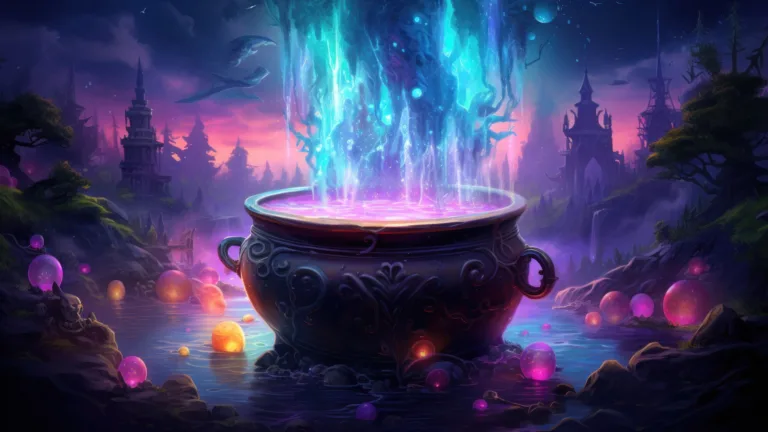 Immerse yourself in the Halloween spirit with this captivating 4K wallpaper. An AI-generated bubbling cauldron sets the eerie tone, making it a perfect choice for your high-resolution desktop background during the spooky holiday season.