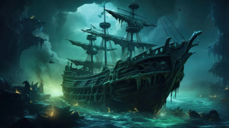 Set sail into the haunting world of Halloween with this 4K wallpaper, featuring an AI-generated ghost ship. It's the perfect choice for your high-resolution desktop background during the spooky holiday season.