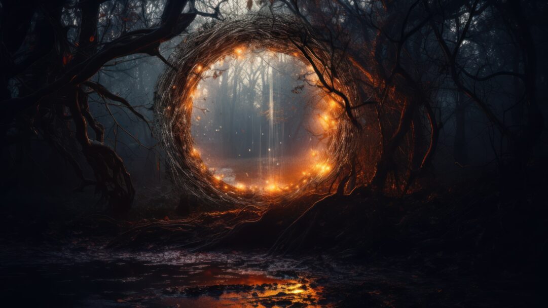 Step into the eerie world of Halloween with this 4K wallpaper, featuring an AI-generated haunting portal. It's the perfect choice for your high-resolution desktop background during the spooky holiday season.
