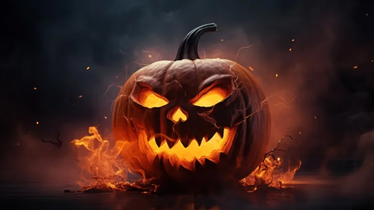 Ignite the Halloween spirit with this mesmerizing 4K wallpaper, featuring an AI-generated pumpkin engulfed in flames. It's the perfect choice for your high-resolution desktop background during the spooky holiday season.